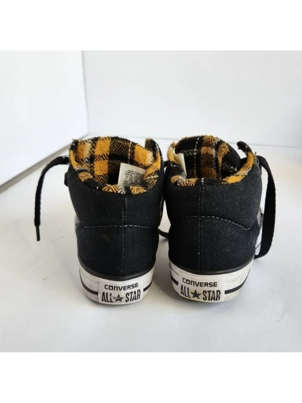 Converse Kids Black Gray Hi Top Sneakers Shoes Yellow Plaid Skater School 11